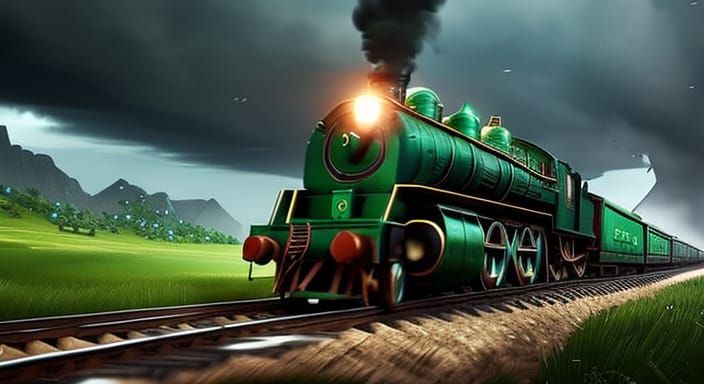 Emerald Train Storm: Sci-Fi Fantasy Concept Art