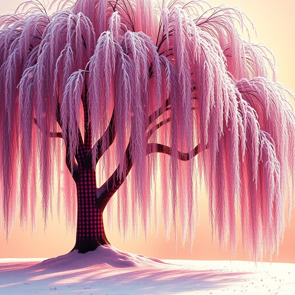 Vibrant Gingham Print Weeping Willow in Ethereal Glow