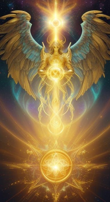 Divine Being Holds Ark Amidst Cosmic Nebula