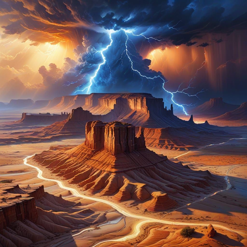 Surreal Desert Cityscape at Dawn in Abstract Expressionism