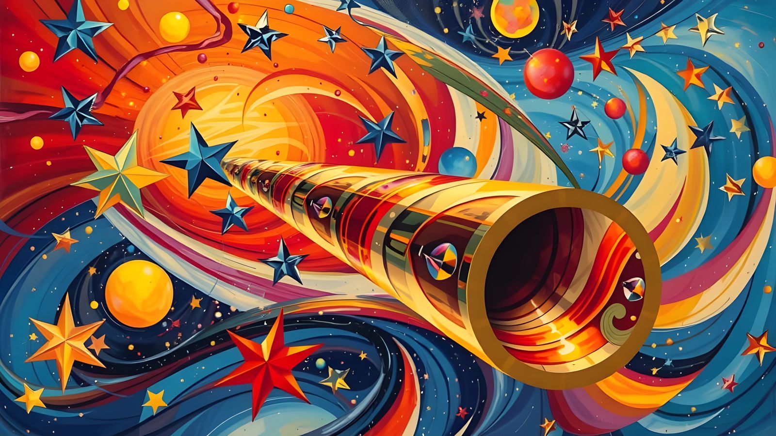 Reflective Cylinder Mirroring Kandinsky Stars in Cosmos