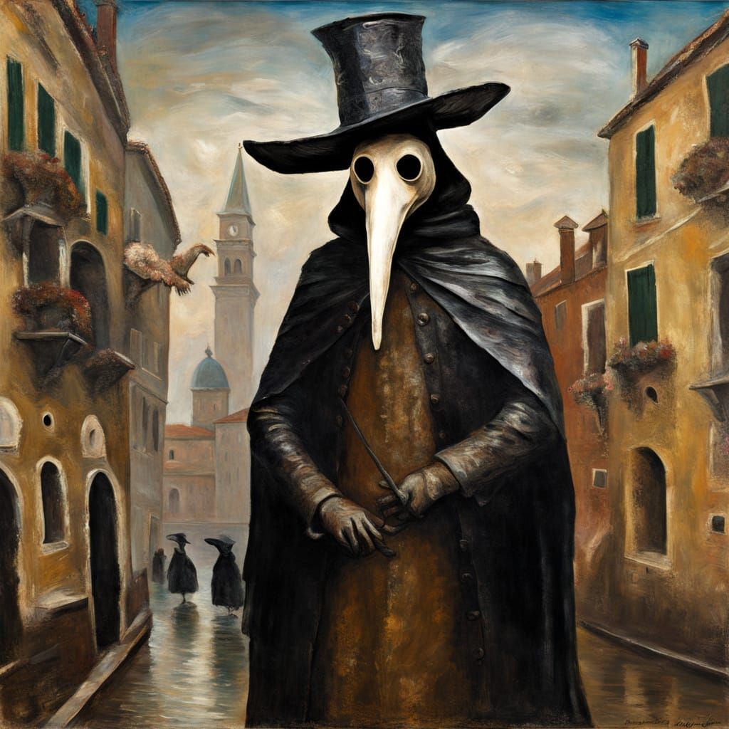 Surreal Plague Doctor in Gilt Impasto Oil Painting