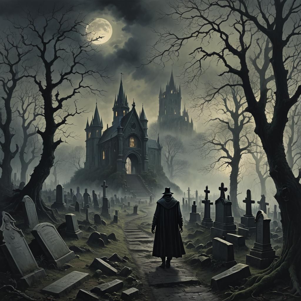 Eerie Vampire Cemetery with Gothic Castle