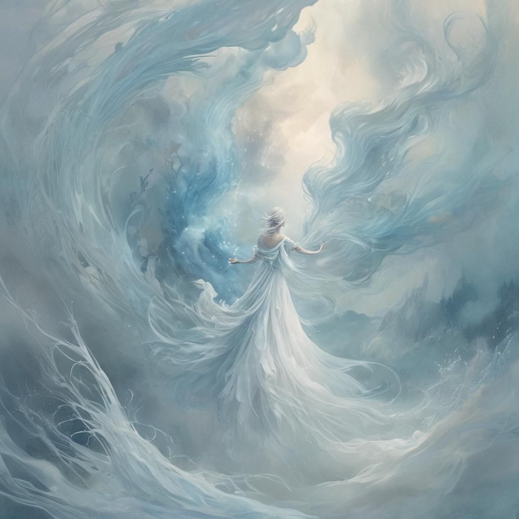 Ethereal Air Elemental Rising from Vortex, Watercolor Art