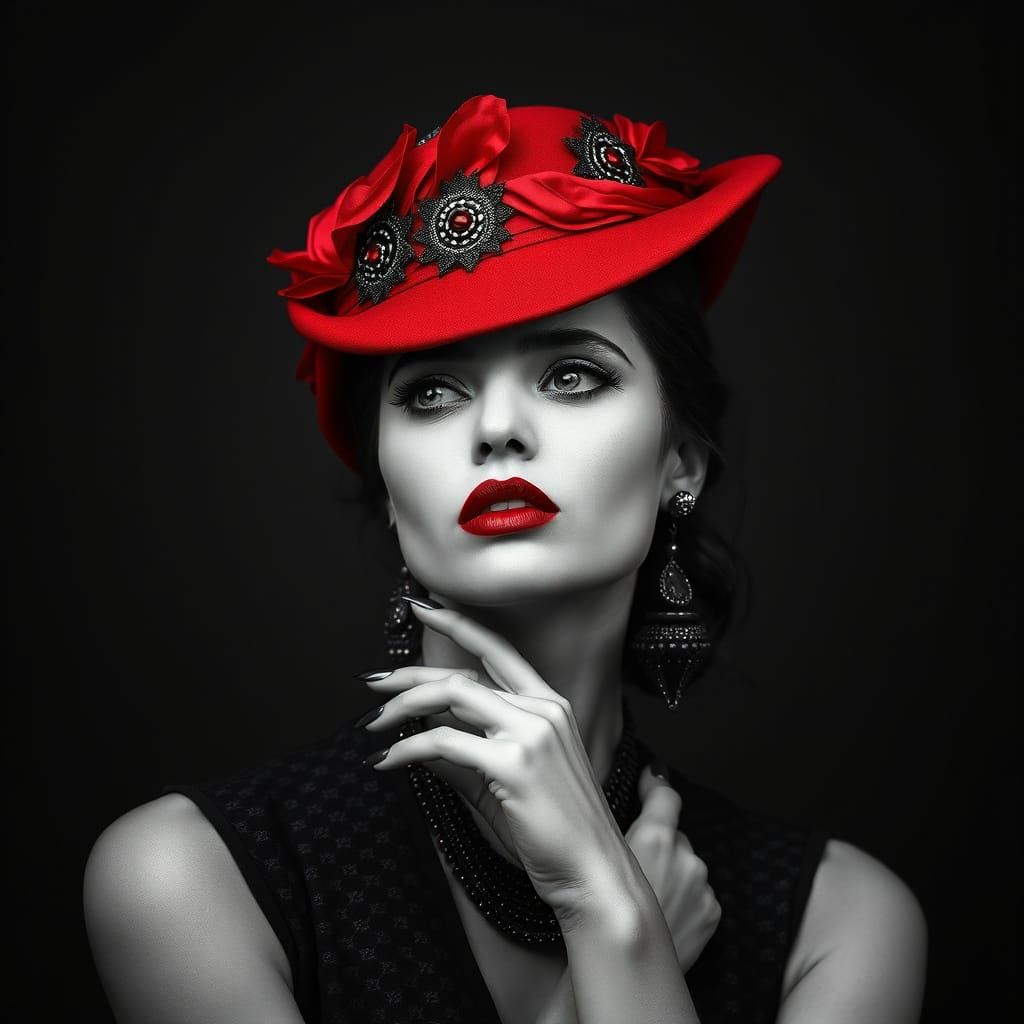 Elegant Woman in Dramatic Black and White Portrait