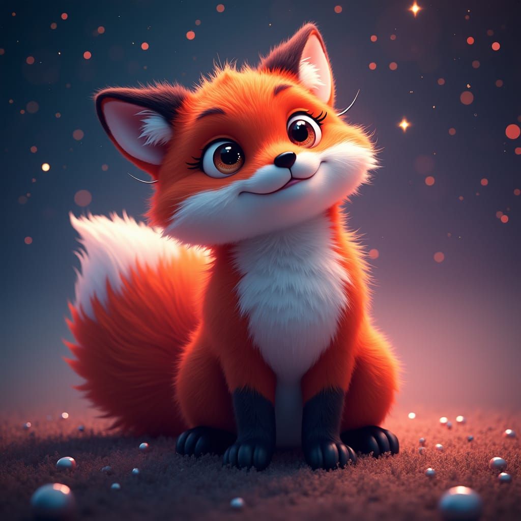 Starry Night Fox in Space, Fantasy Concept Art