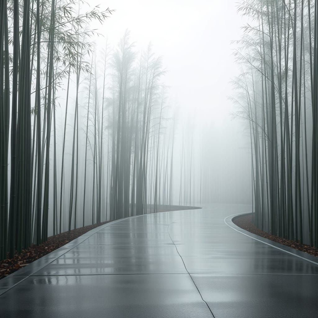 Surreal Bamboo Landscape Unfolds in Muted Greens