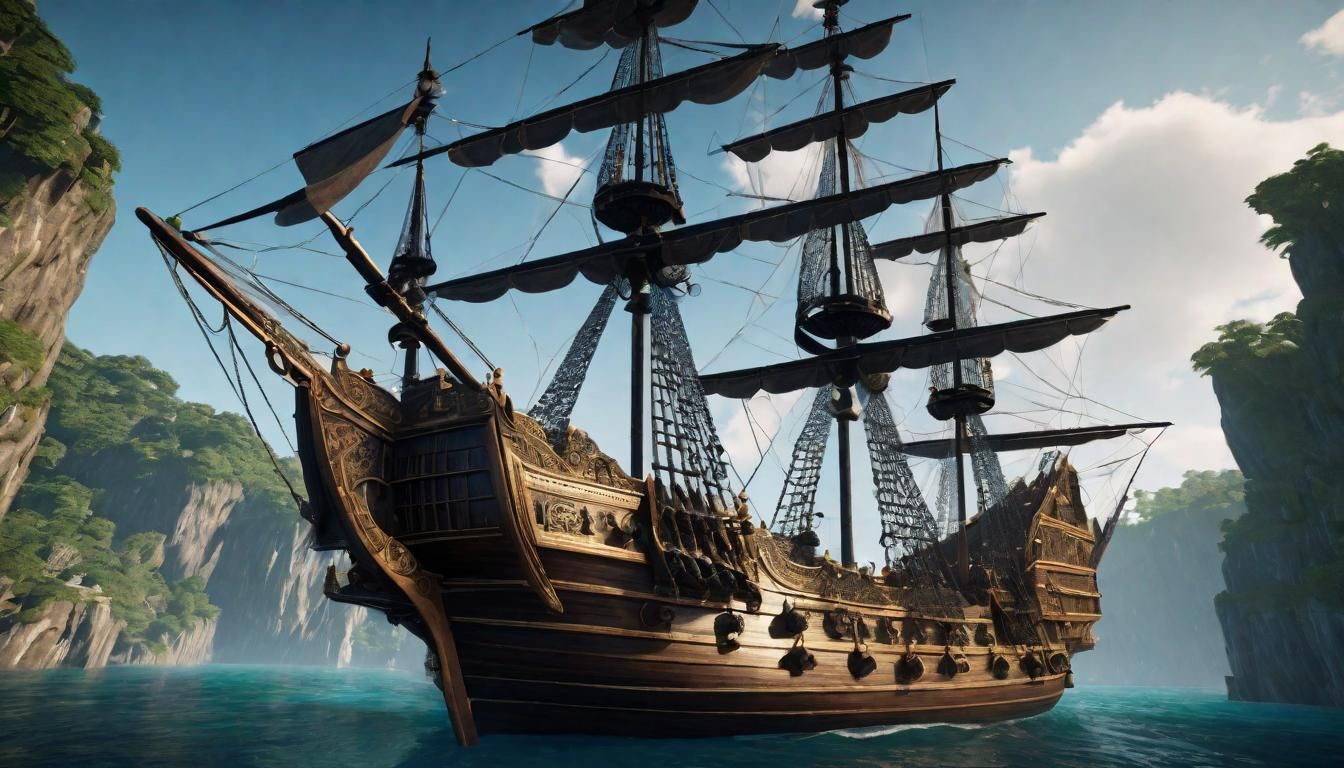Mythical Pirate Ship Amidst Thunderous Seas