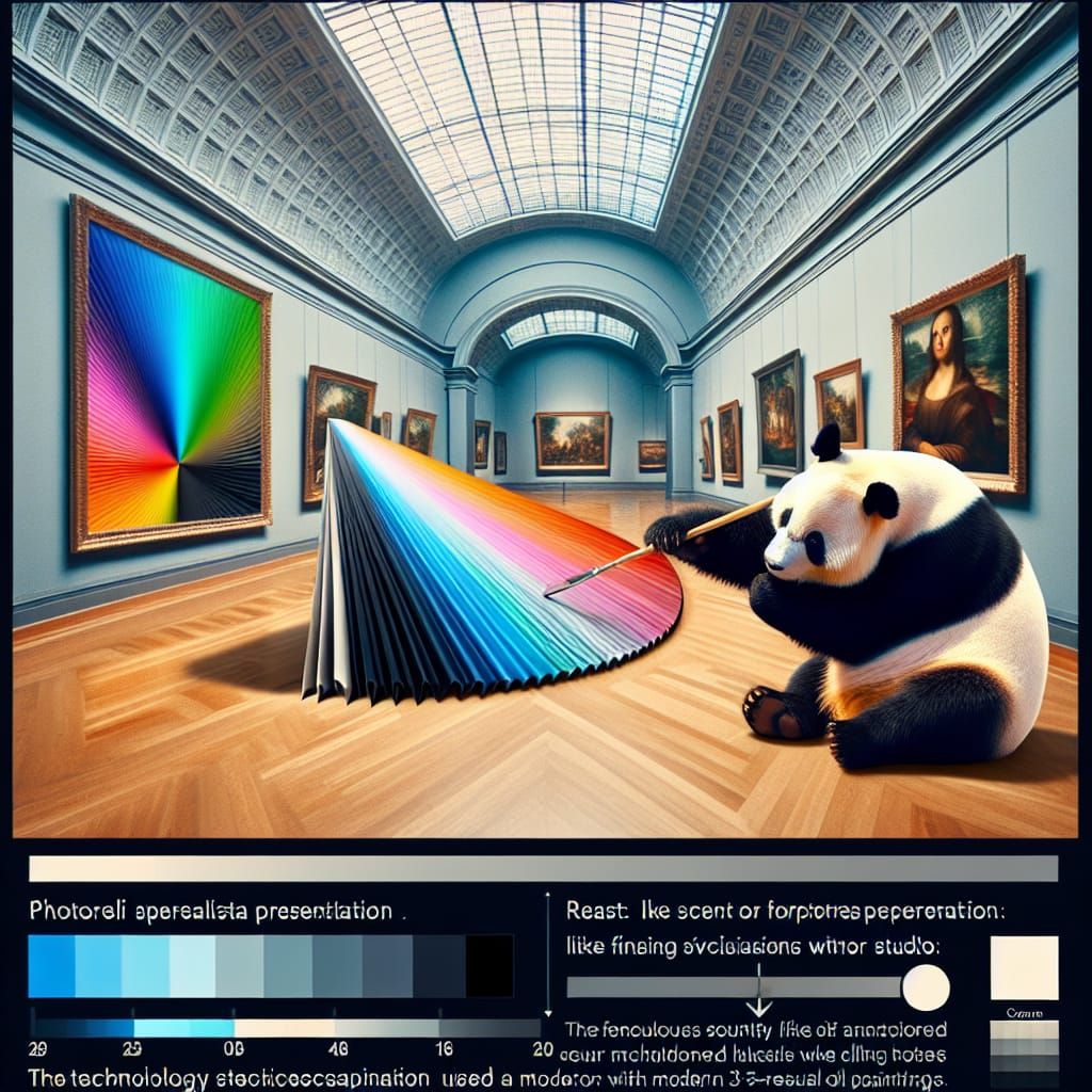 Panda Artist in Grand Museum, Photorealist Style