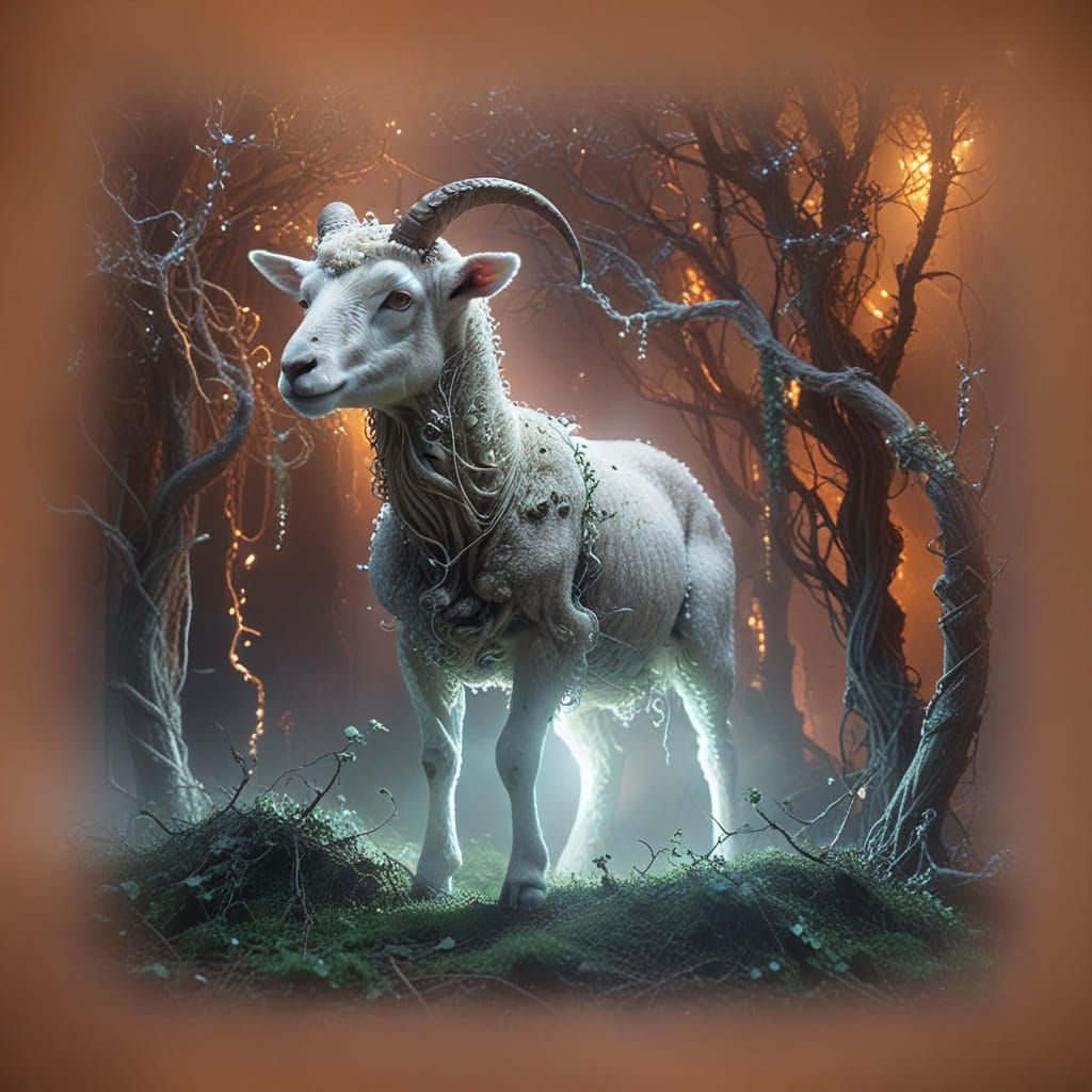 Ethereal Lamb Entangled in Magic Vines