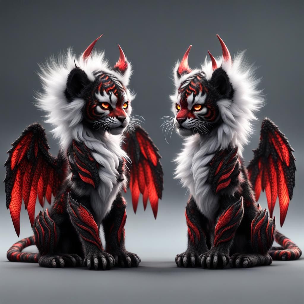 Winged Baby Tiger Demons in Fantasycore Style