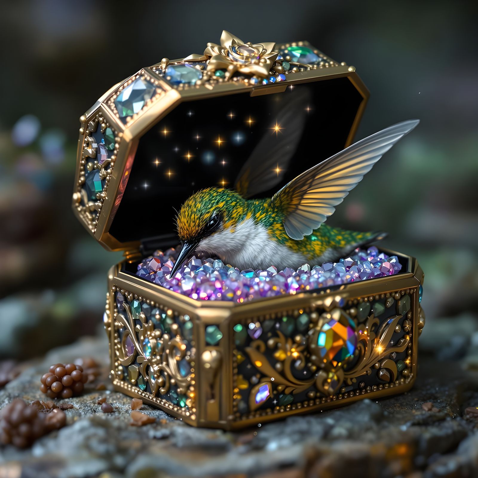 Enchanted Hummingbird Slumbering in Exotic Jewels