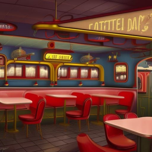 1950s Diner in Detailed Matte Painting Style