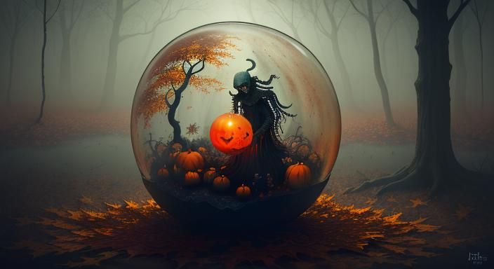 Halloween Ghoul in Glass Sphere: Gothic Surrealism