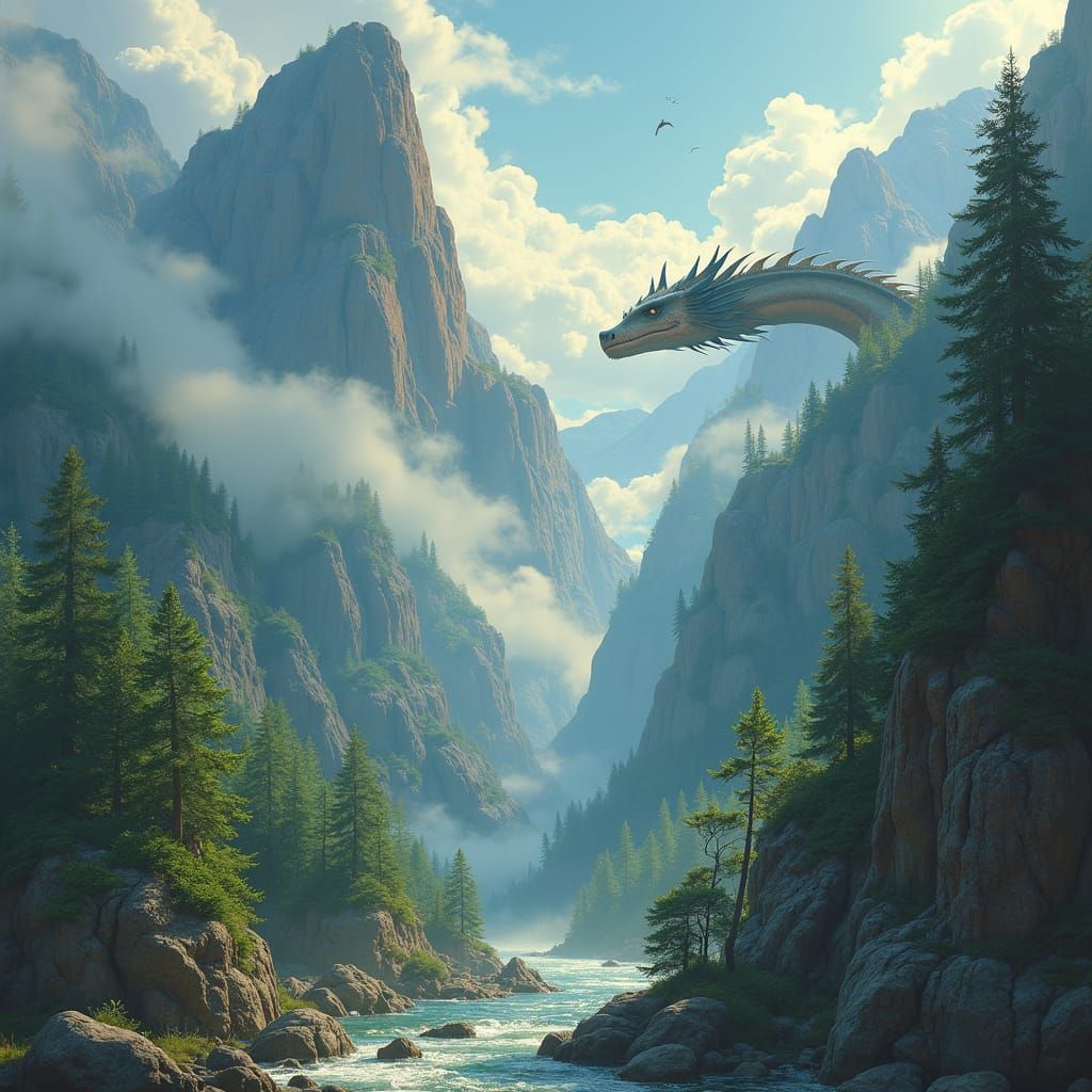 Mythical Dragon Realm in Dreamlike Fantasy Art Style