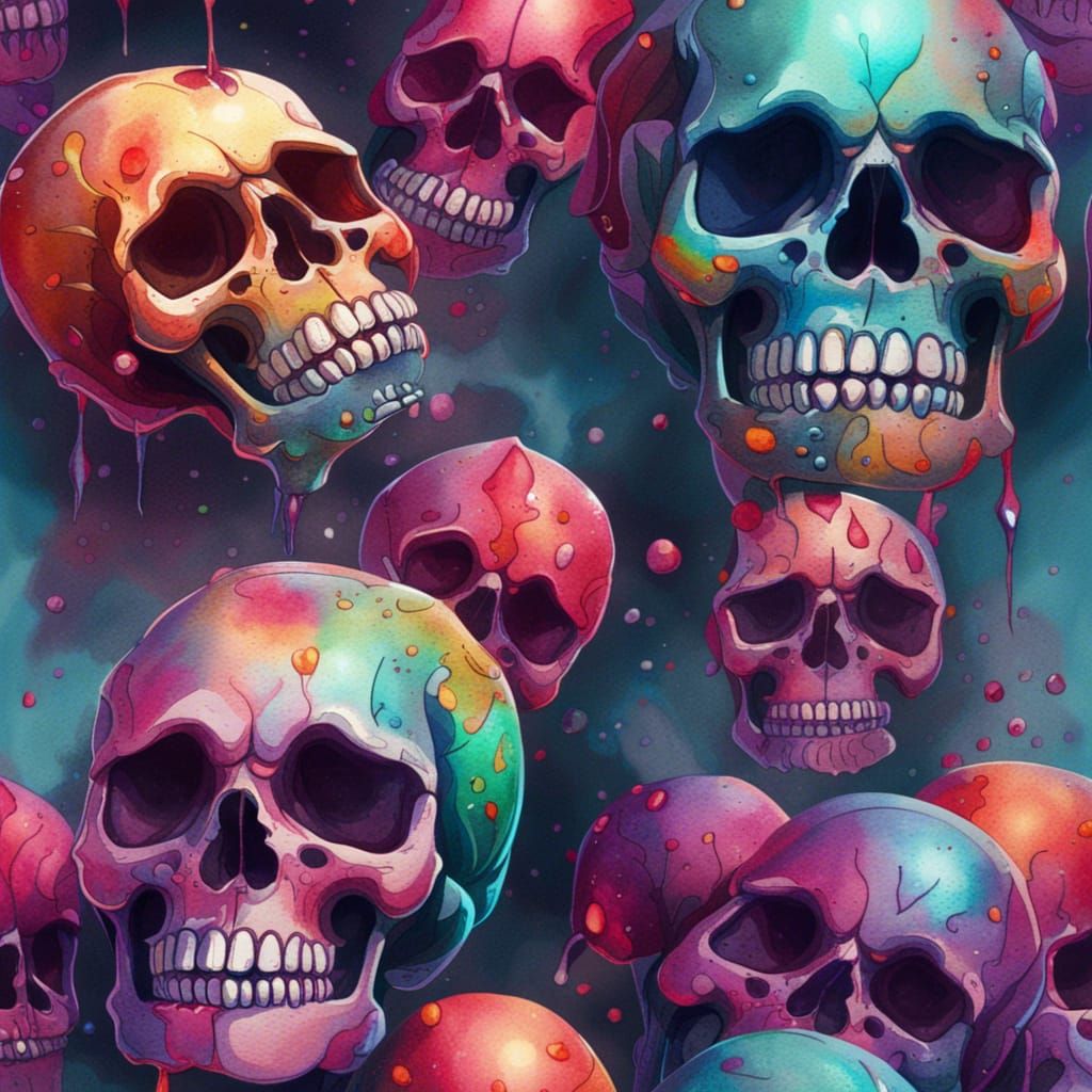 Watercolor Skull Candy Art in Detailed Style