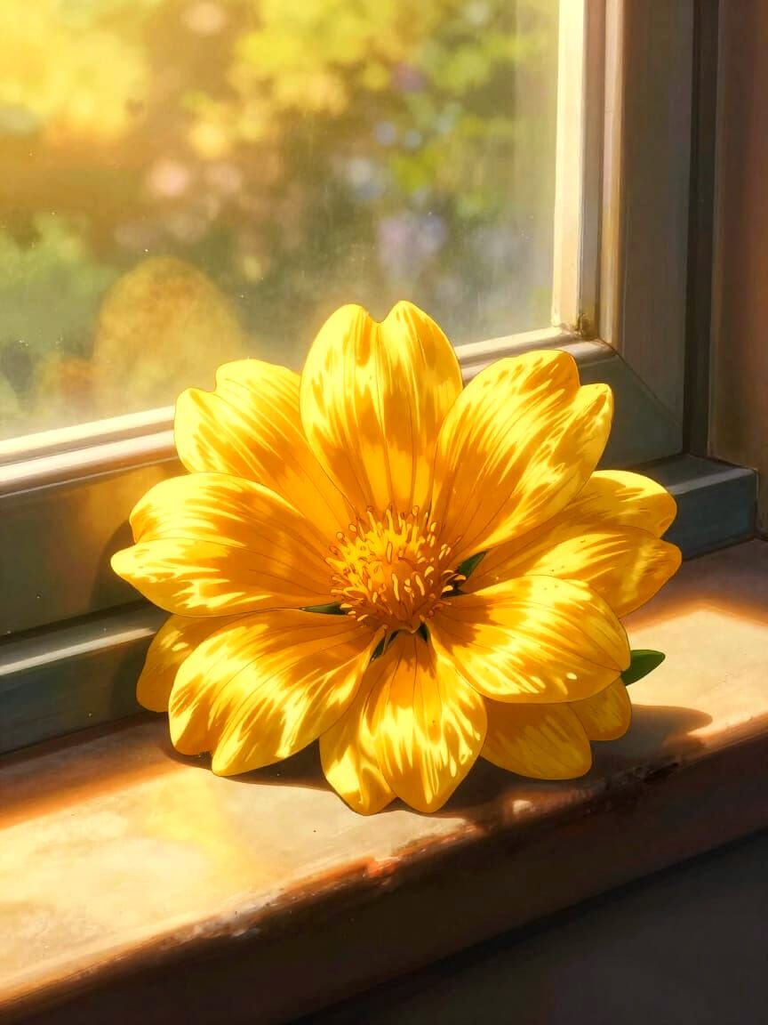 Golden Flower Bathed in Sunrays, Anime Style