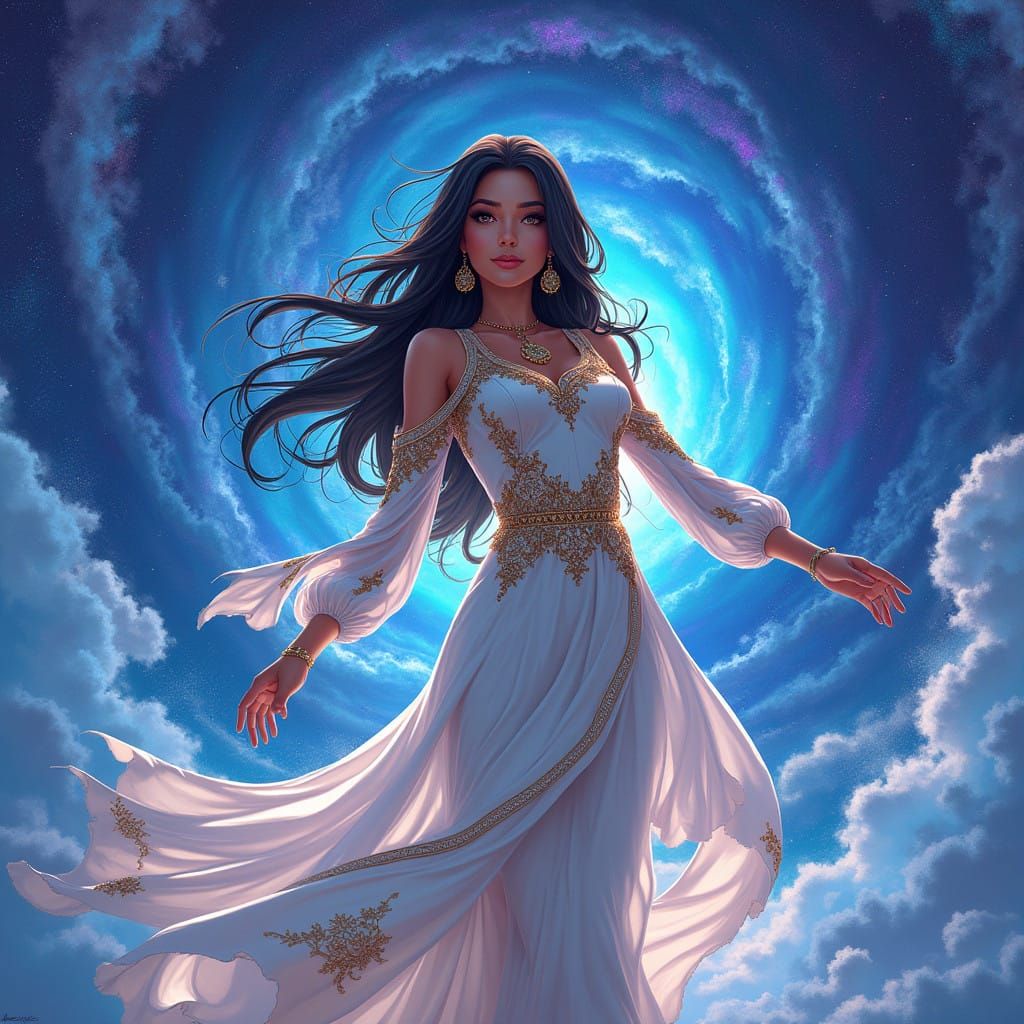 Elegant Algerian Woman in Vibrant Anime/Manga Style