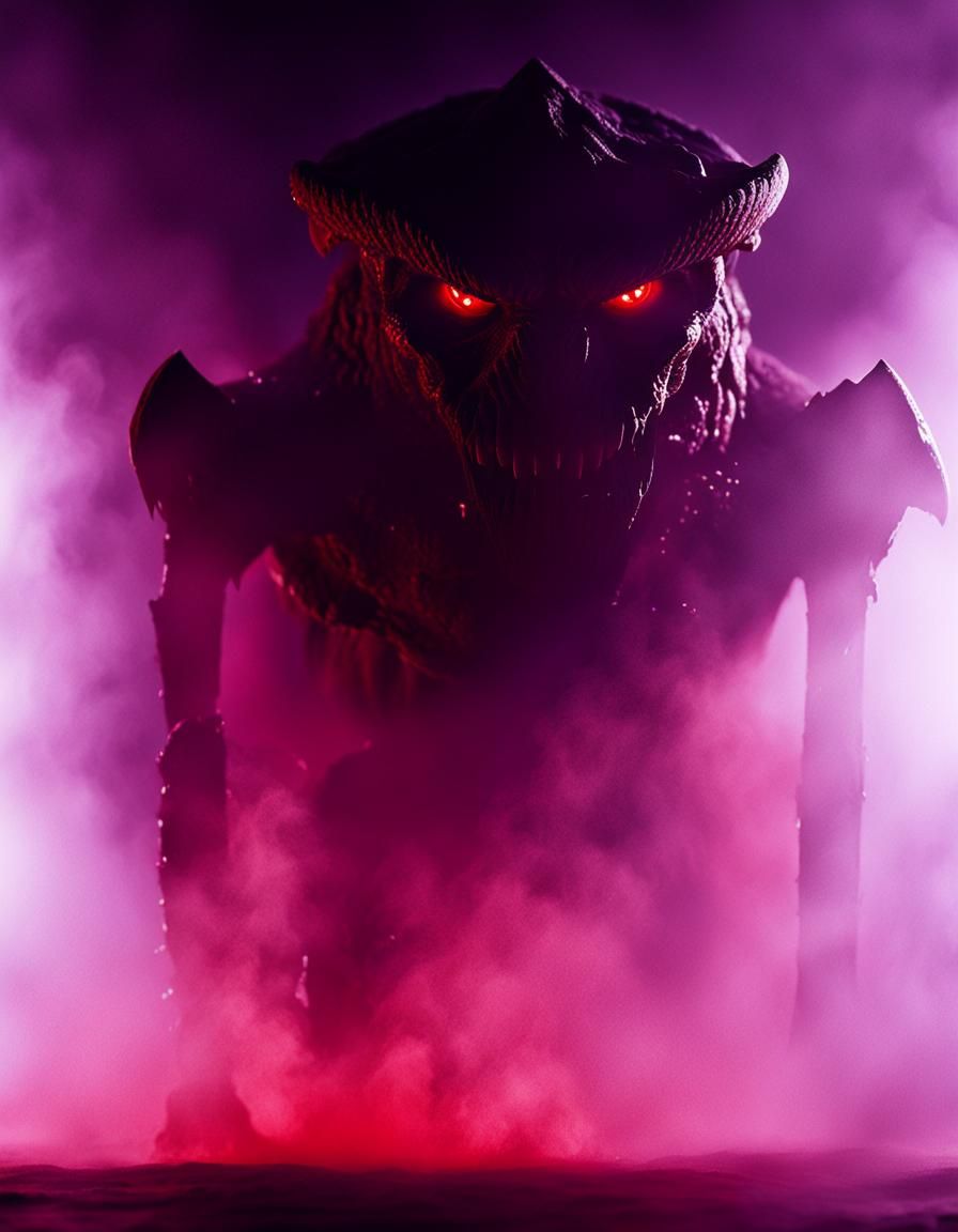 Ominous Villain in Dark Cavern: Cinematic Film Still