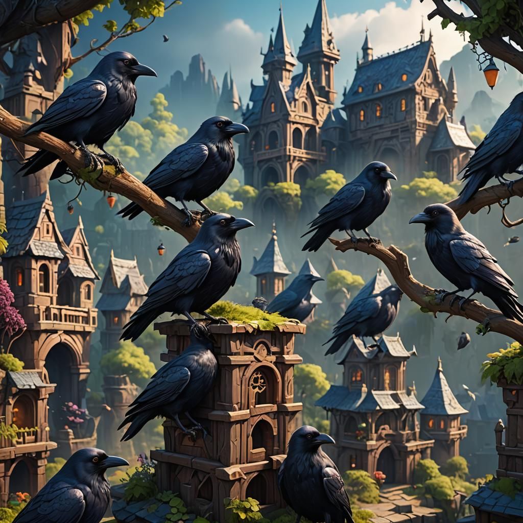 Cute Raven in Detailed Matte Painting