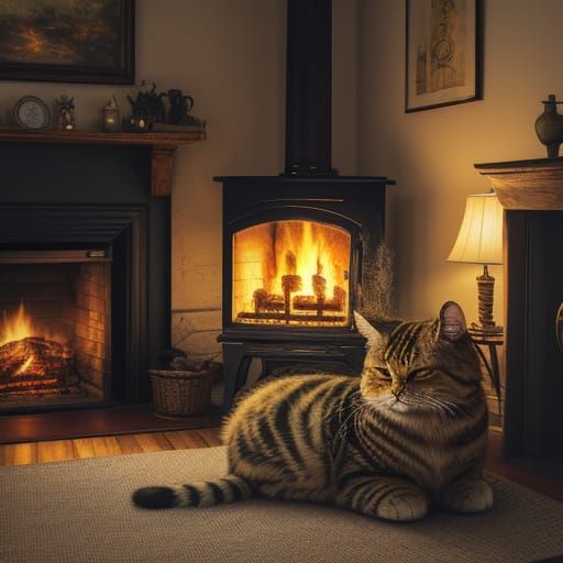 Whimsical Oil Painting of Cozy Family Room Scene