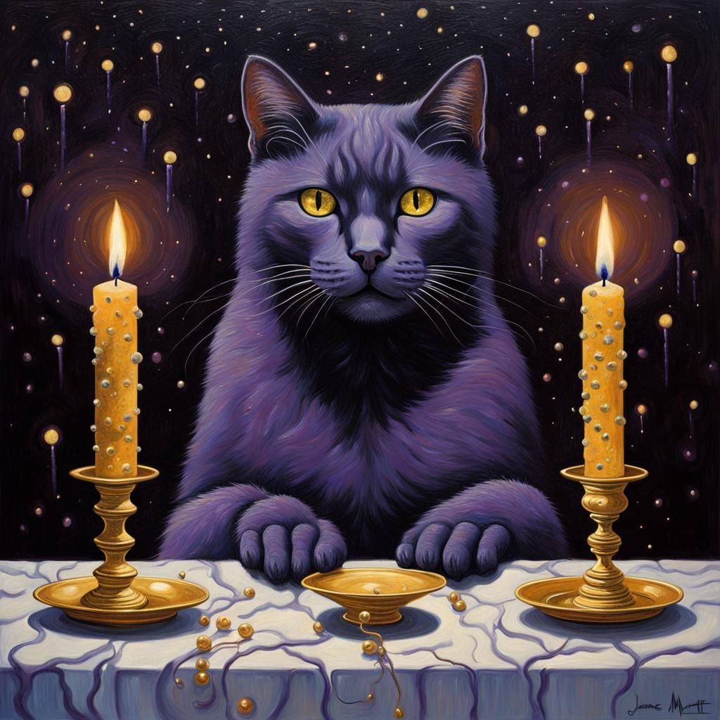 Surreal Cat with Sparklers, Painting