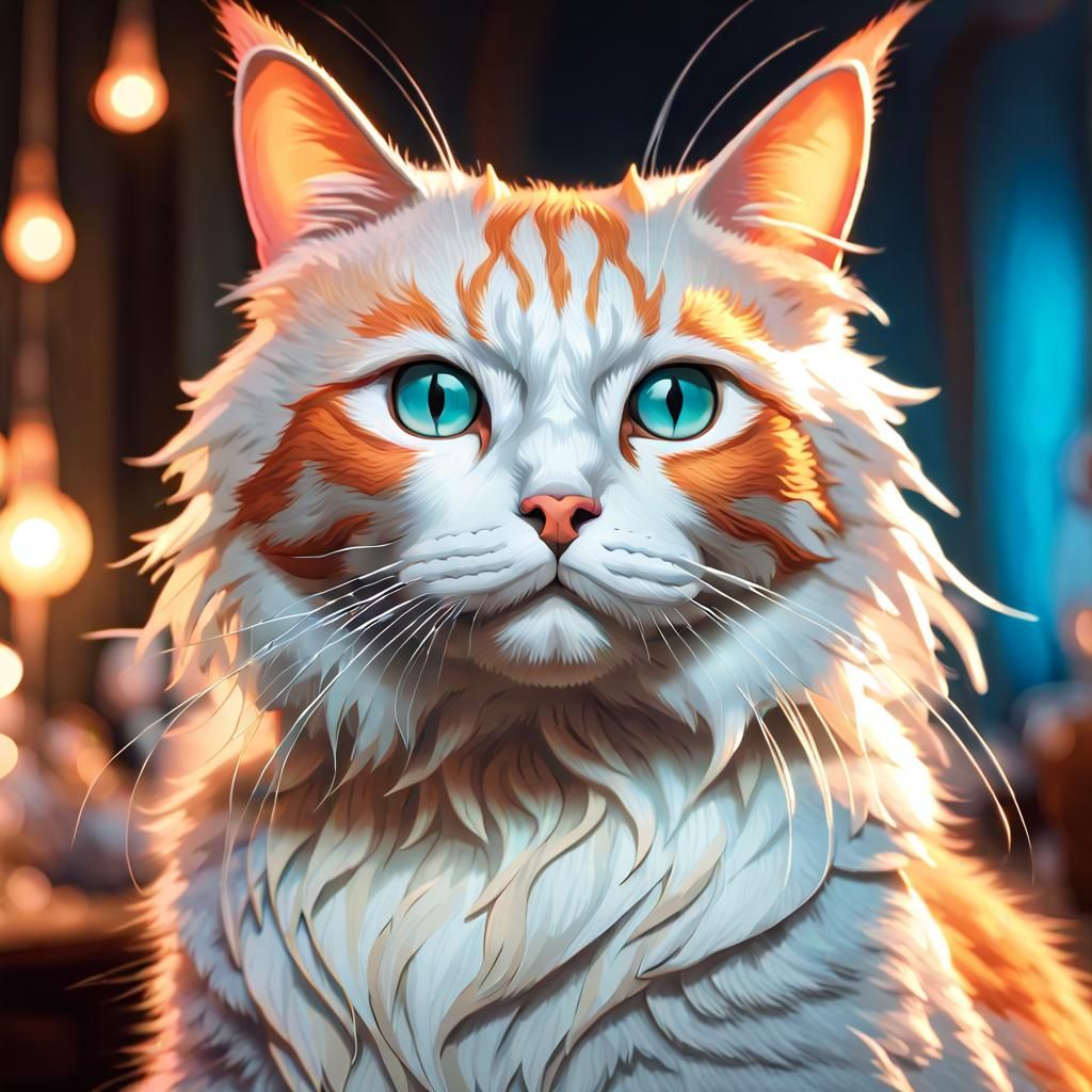 Beautiful Cat Portrait at Party in Art Nouveau Style