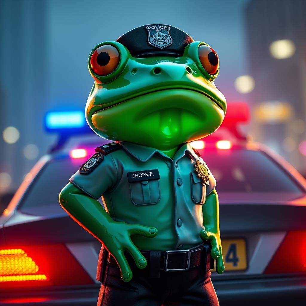 Chibi Frog Officer in Green Jelly Sculpture