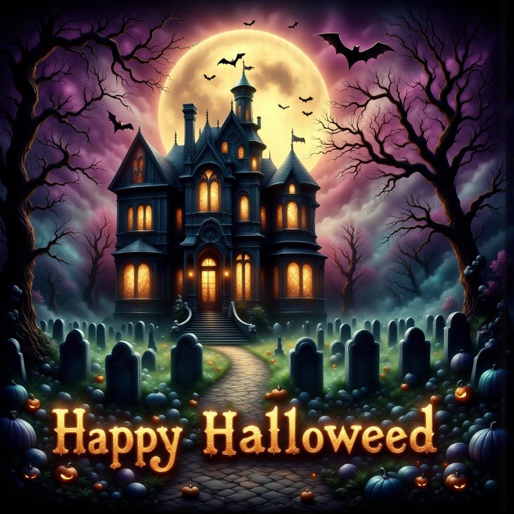 Halloween Graveyard Scene in Gothic Victorian Style