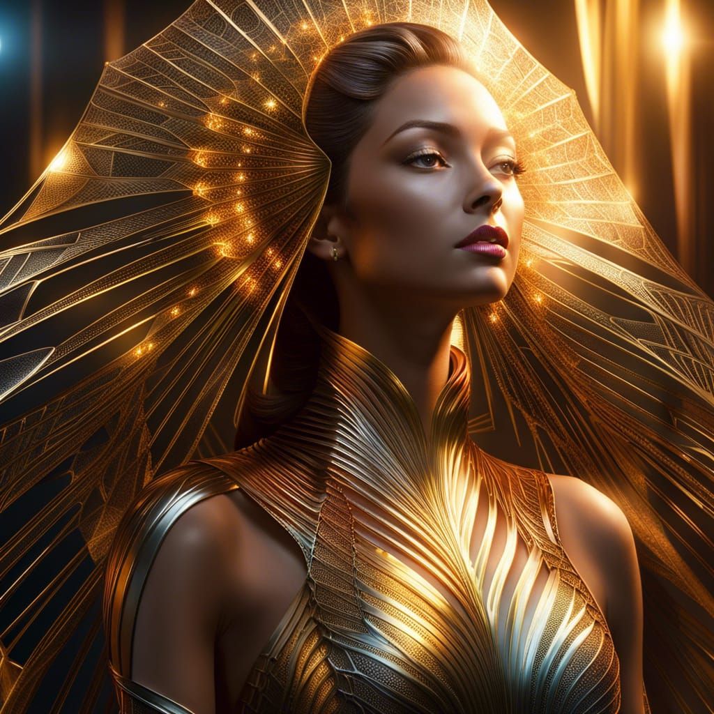 Glass and Gold Fractal Woman in Palace