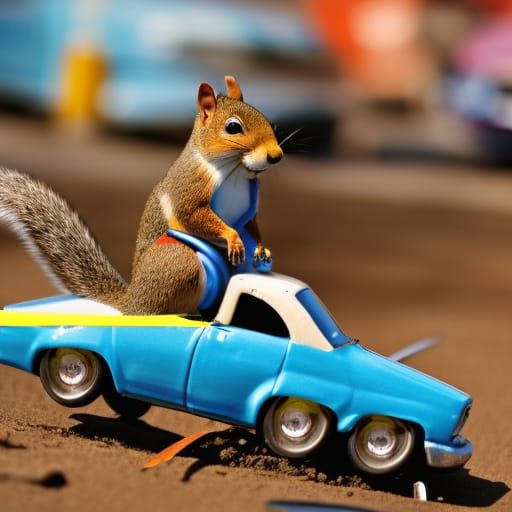 Cartoon Squirrel Pit Crew at Demolition Derby