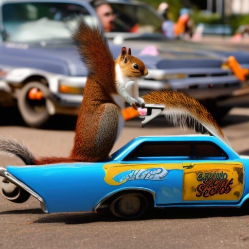 Cartoon Squirrels Pit Crew at Demolition Derby
