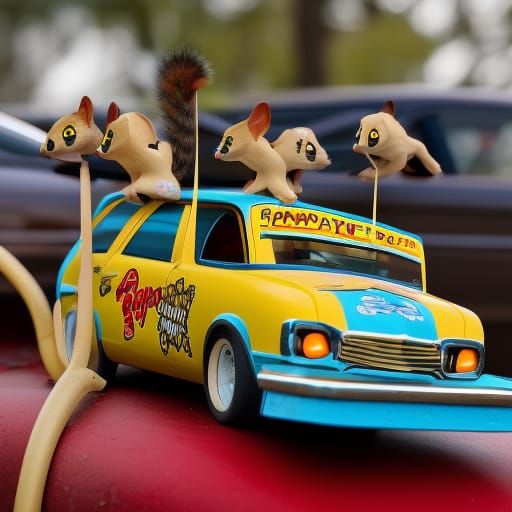 Cartoon Squirrel Pit Crew at Demolition Derby