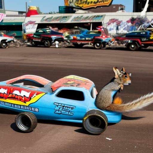 Cartoon Squirrel Pit Crew at Demolition Derby