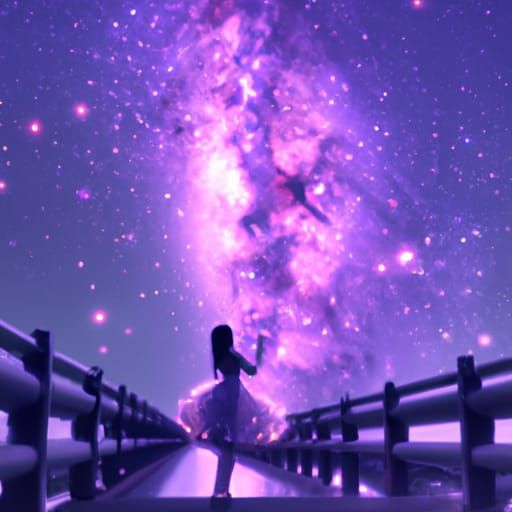 Radiant Woman Under a Starry Night Sky