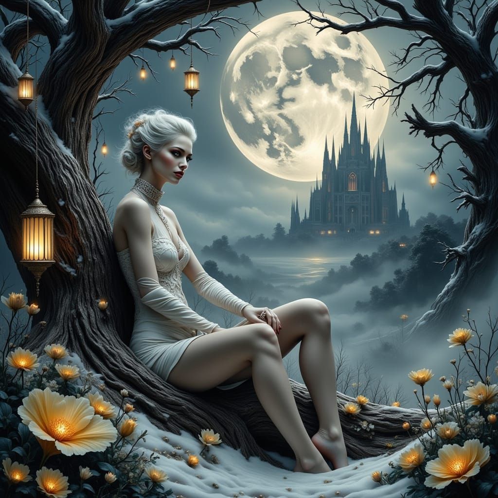 Ethereal Vampirella in Gothic Winter Garden