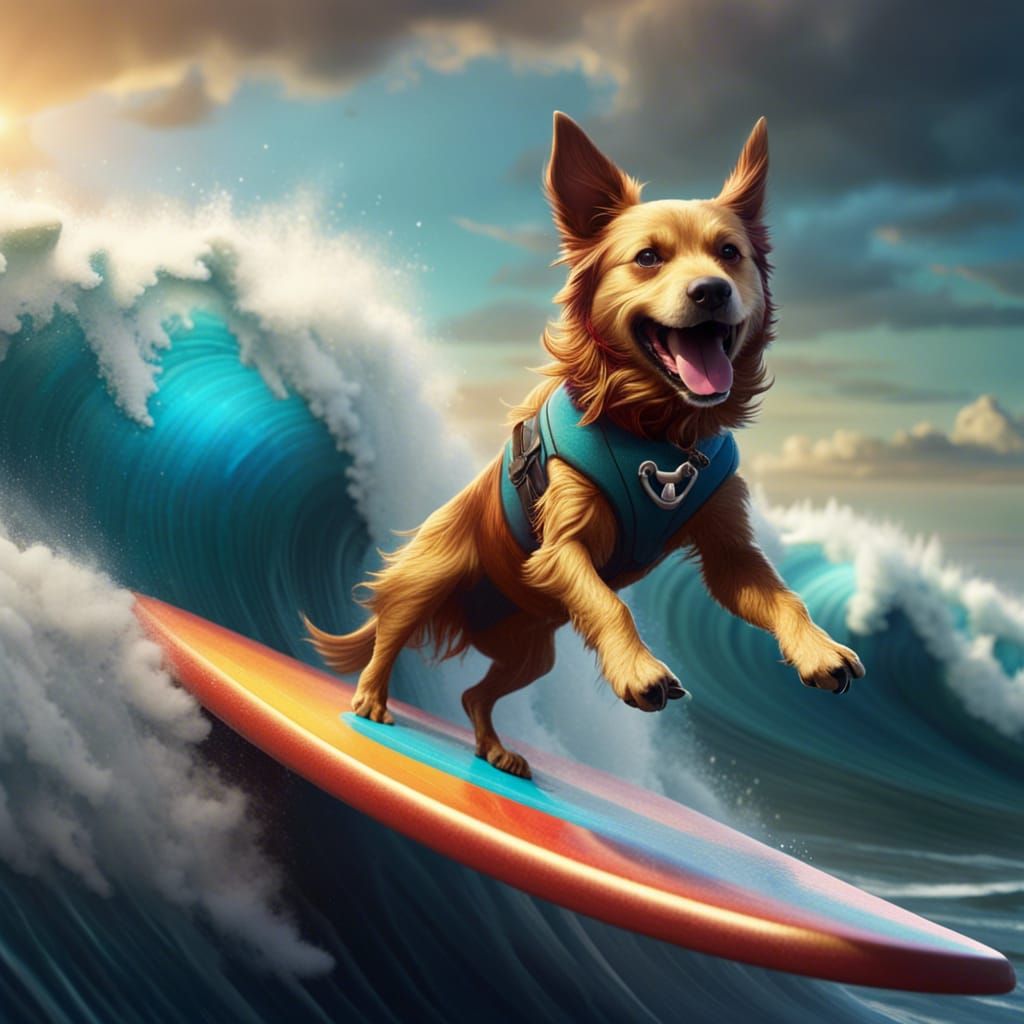 Dog Surfing a Wave: Fantasy Concept Art