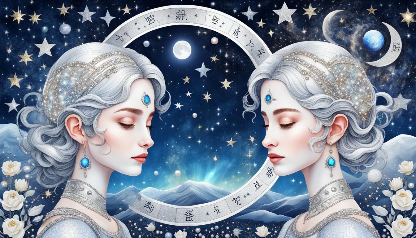 Gemini Twins in Holographic Astral Illustration