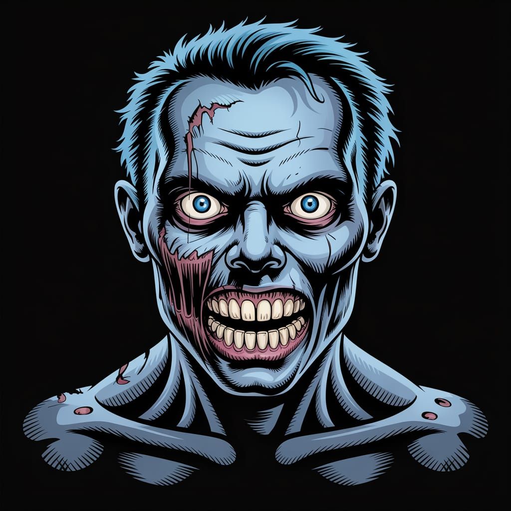 Ominous Zombie Face in Comic Book Style