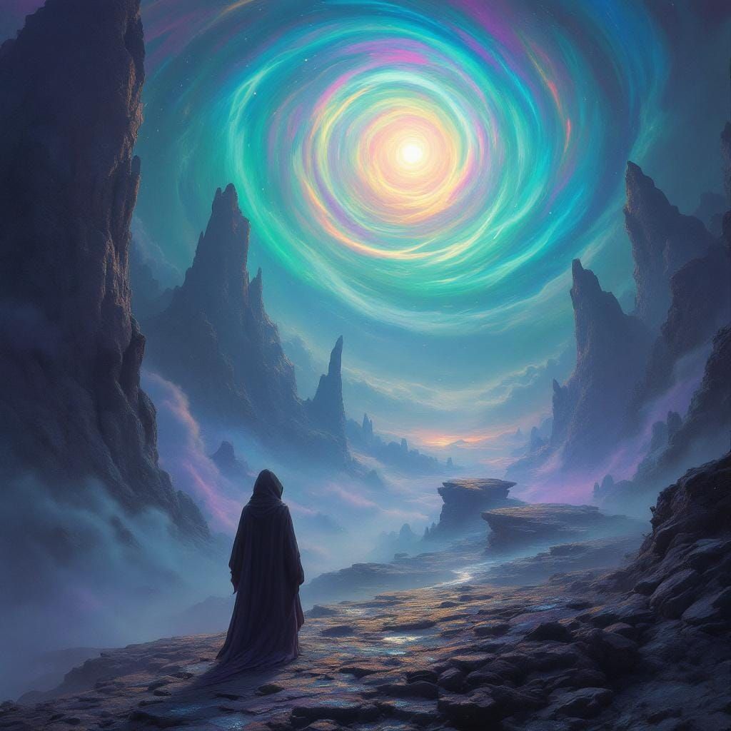 Eerie Dreamscape: Solitary Figure in Alien Landscape