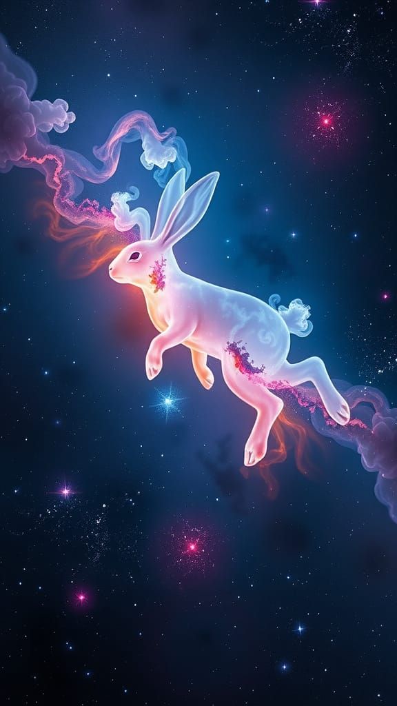 Cosmic Rabbit Amidst Vibrant Nebula