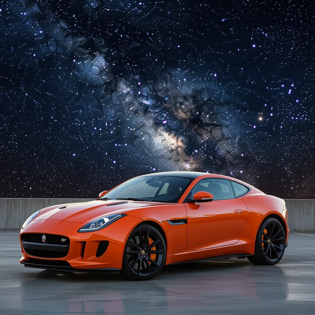 Orange Lamborghini Among the Stars