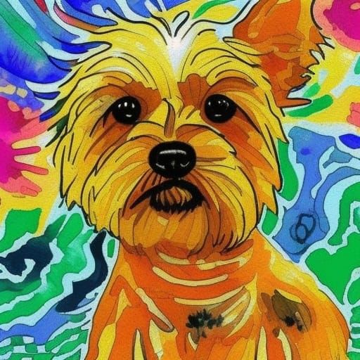 Cottagecore Yorkie Dog Watercolor Painting