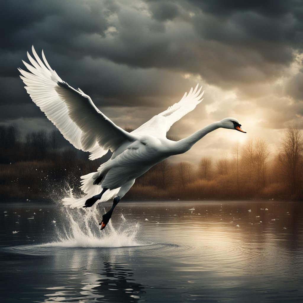 Swan Landing: Dramatic Digital Matte Painting