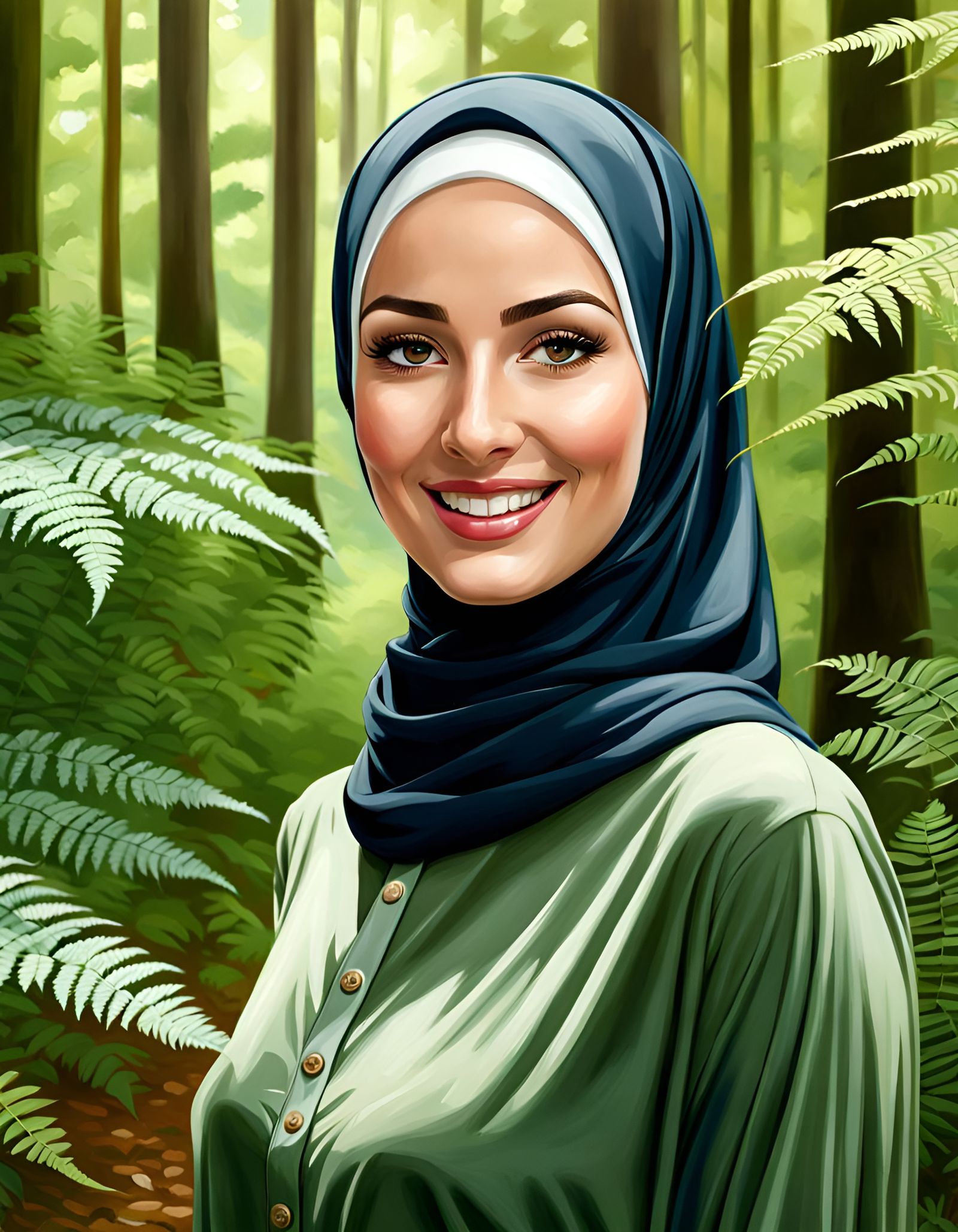 Elegant Woman in Hijab, Realistic Oil Painting