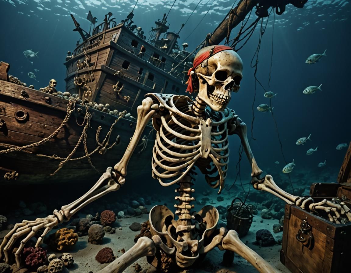 Sunken Pirate Skeleton Guarding Treasure