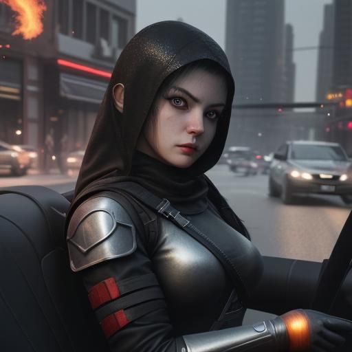 Assassin Girl Car Selfie in Realistic 4K
