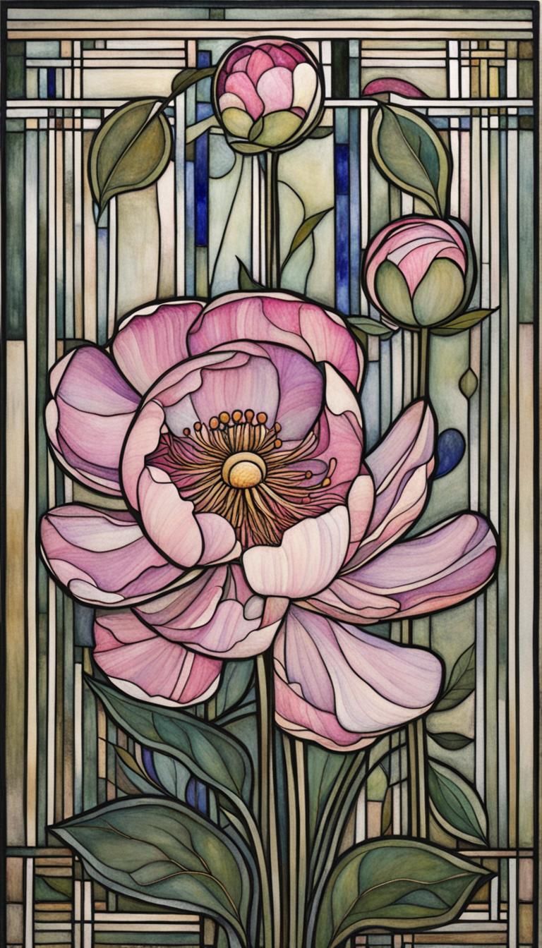 Peony in Glasgow Style of Margaret Macdonald Mackintosh