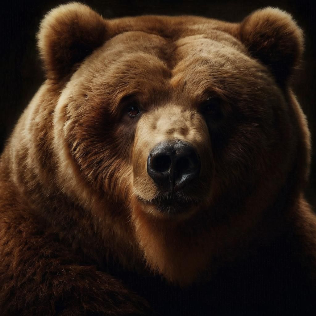 Playful Obese Kodiak Bear in Darkness