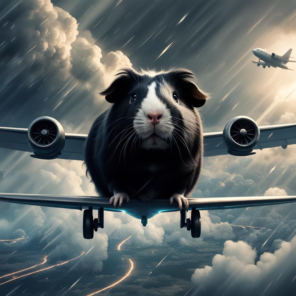 Giant Guinea Pig on Airplane in Storm